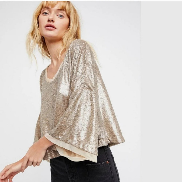 FREE PEOPLE Champagne Dreams Top sequin hold. Size XS - Picture 1 of 16
